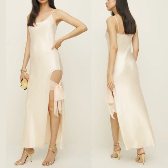 Reformation Dresses & Skirts - Reformation Malorie Silk Bow Maxi Dress Fior Di Latte Sleeveless Scoop Neck Sz 2